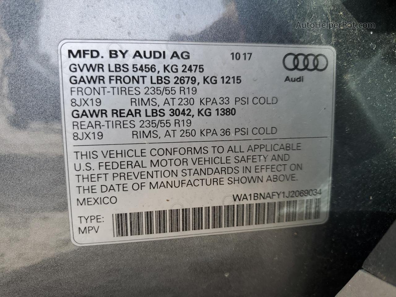 2018 Audi Q5 Premium Plus Серый vin: WA1BNAFY1J2069034