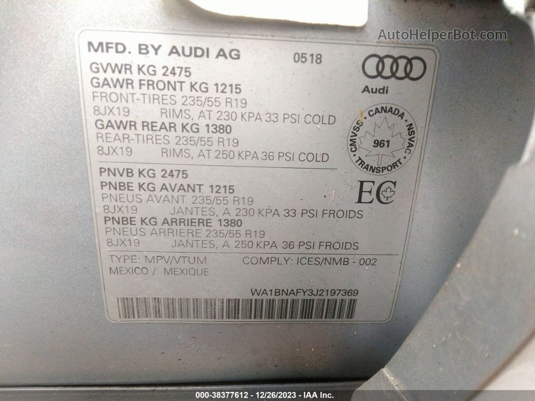 2018 Audi Q5 2.0t Premium/2.0t Tech Premium Silver vin: WA1BNAFY3J2197369