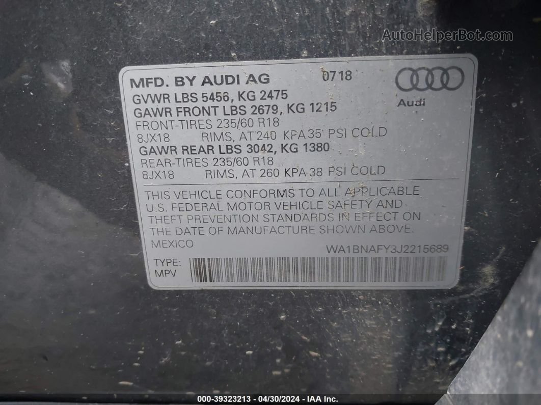 2018 Audi Q5 2.0t Premium/2.0t Tech Premium Gray vin: WA1BNAFY3J2215689