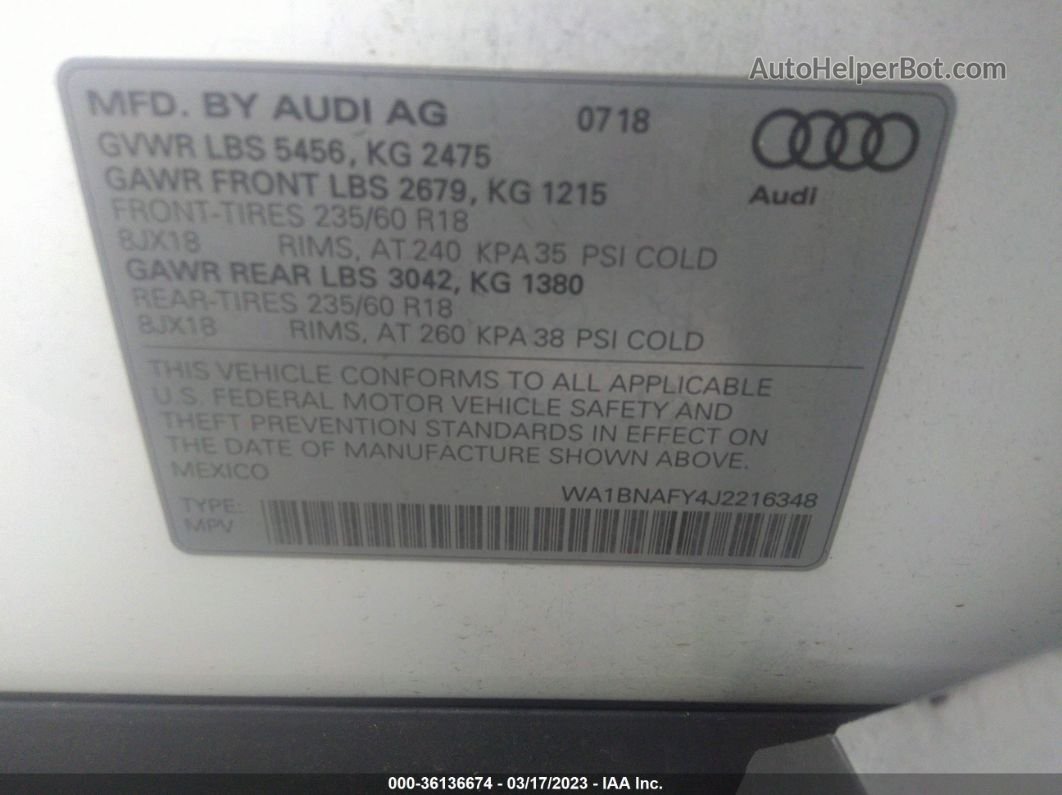 2018 Audi Q5 Premium Plus White vin: WA1BNAFY4J2216348