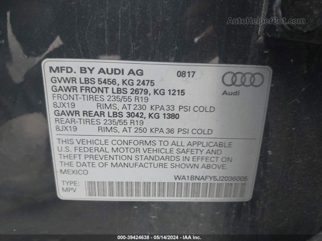 2018 Audi Q5 2.0t Premium/2.0t Tech Premium Gray vin: WA1BNAFY5J2036005