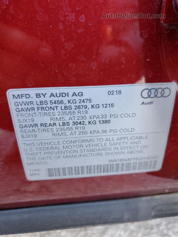 2018 Audi Q5 Premium Plus Burgundy vin: WA1BNAFY5J2142261