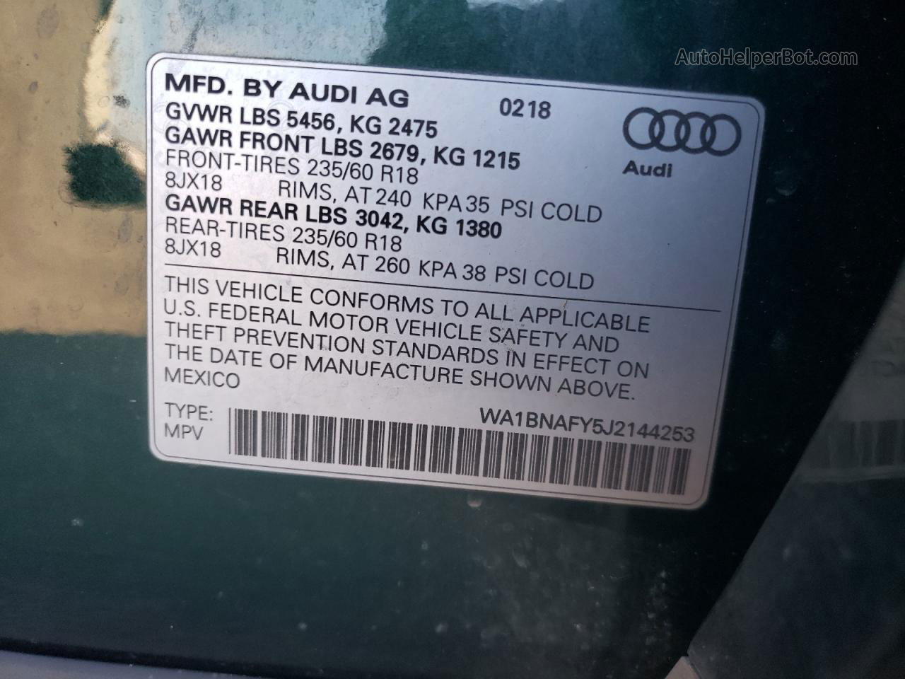 2018 Audi Q5 Premium Plus Зеленый vin: WA1BNAFY5J2144253