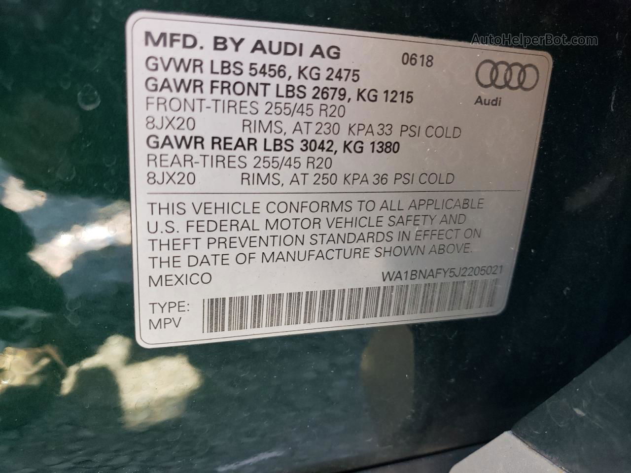 2018 Audi Q5 Premium Plus Green vin: WA1BNAFY5J2205021