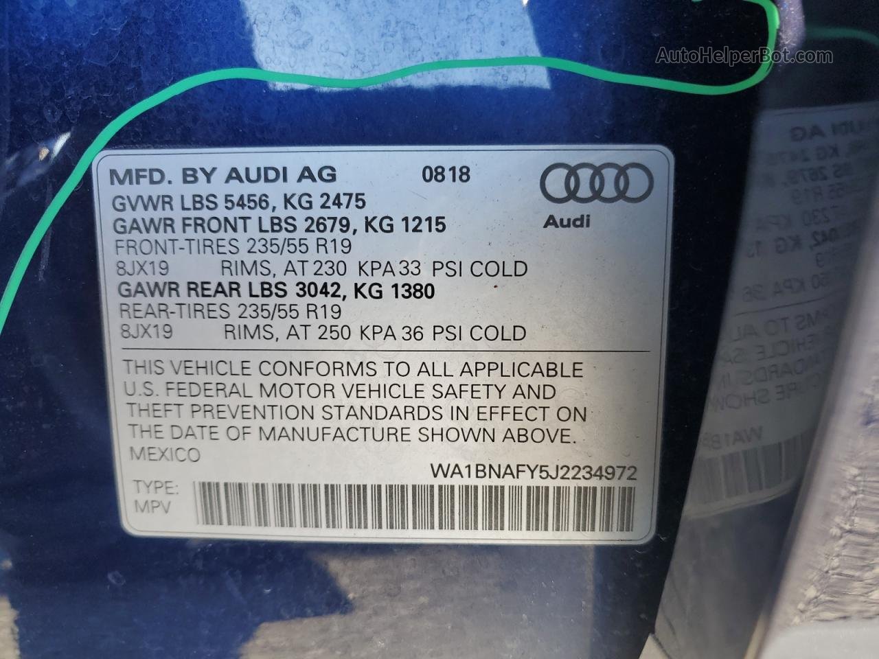2018 Audi Q5 Premium Plus Синий vin: WA1BNAFY5J2234972