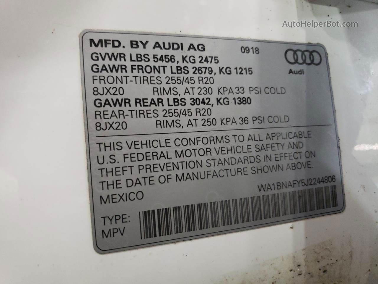 2018 Audi Q5 Premium Plus Черный vin: WA1BNAFY5J2244806