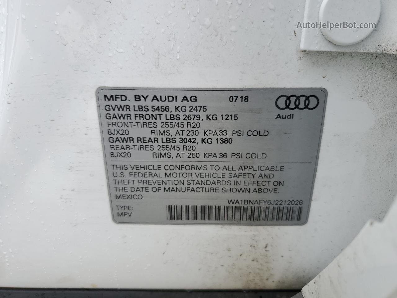 2018 Audi Q5 Premium Plus White vin: WA1BNAFY6J2212026