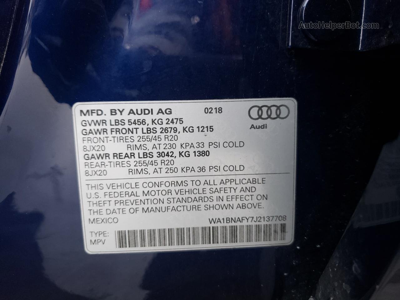 2018 Audi Q5 Premium Plus Blue vin: WA1BNAFY7J2137708