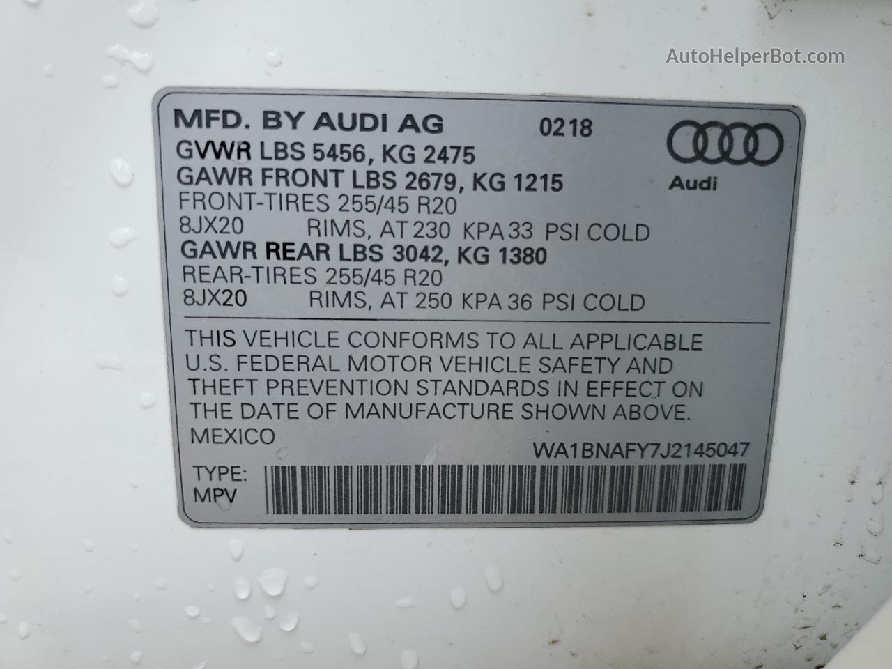 2018 Audi Q5 Premium Plus White vin: WA1BNAFY7J2145047