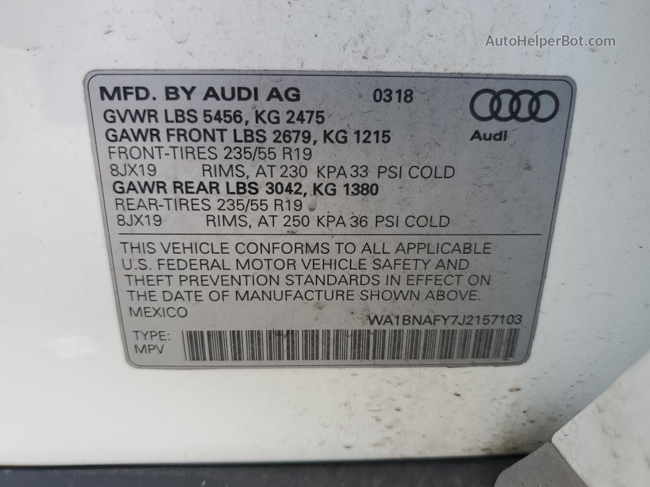 2018 Audi Q5 Premium Plus White vin: WA1BNAFY7J2157103