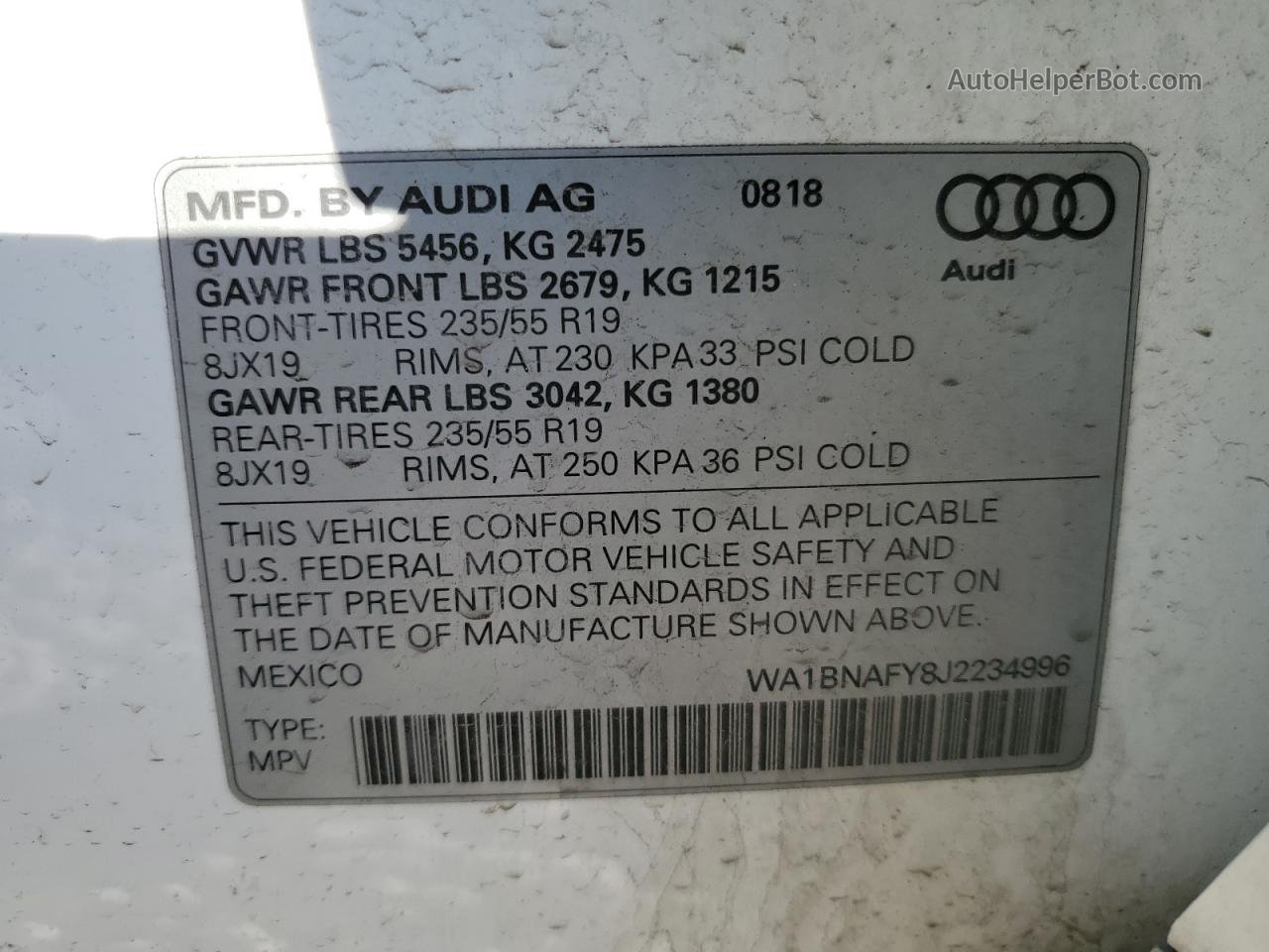 2018 Audi Q5 Premium Plus White vin: WA1BNAFY8J2234996