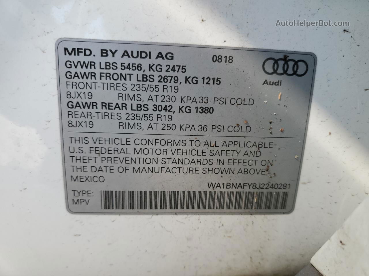 2018 Audi Q5 Premium Plus White vin: WA1BNAFY8J2240281