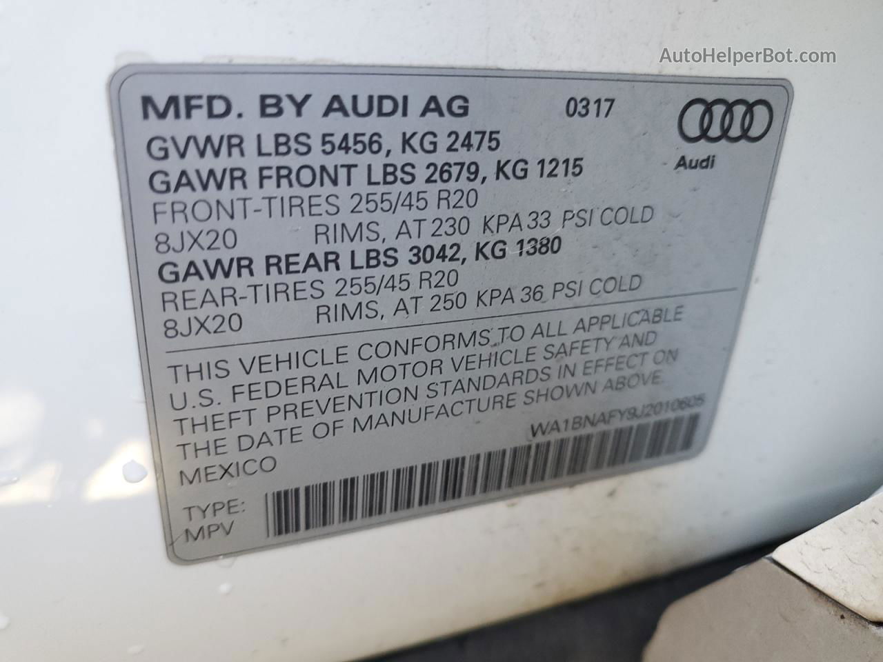 2018 Audi Q5 Premium Plus Белый vin: WA1BNAFY9J2010605