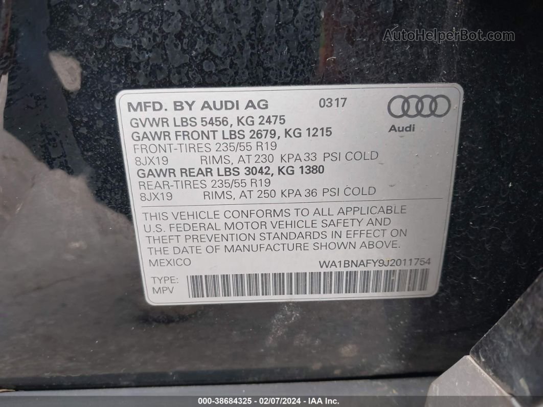 2018 Audi Q5 2.0t Premium/2.0t Tech Premium Black vin: WA1BNAFY9J2011754