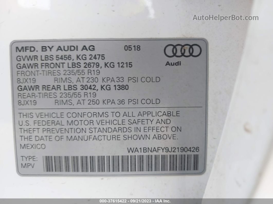 2018 Audi Q5 Premium Plus White vin: WA1BNAFY9J2190426