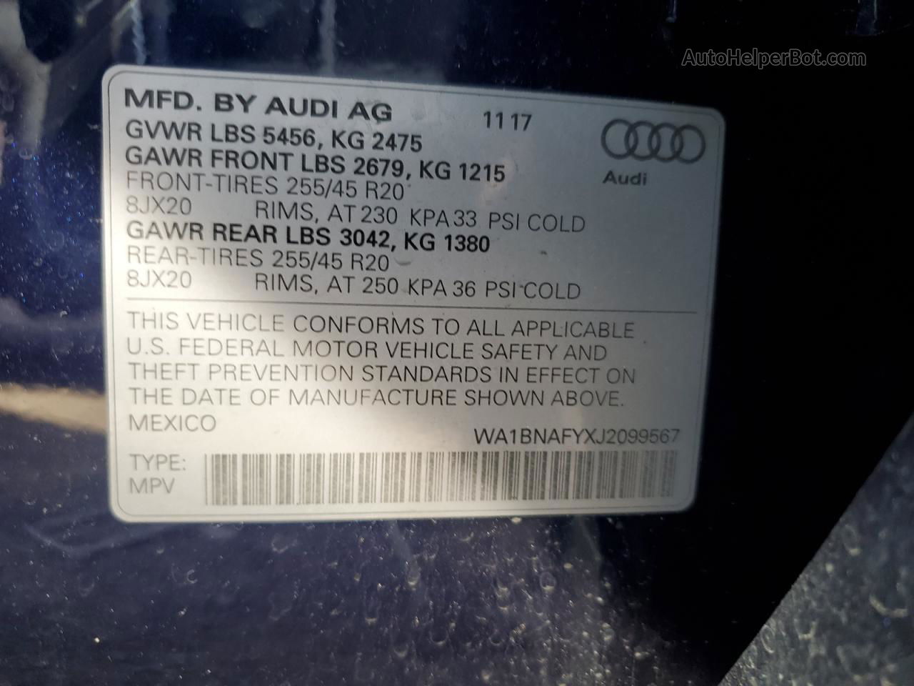 2018 Audi Q5 Premium Plus Blue vin: WA1BNAFYXJ2099567