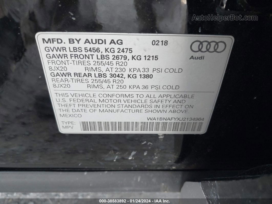 2018 Audi Q5 2.0t Premium/2.0t Tech Premium Black vin: WA1BNAFYXJ2134964