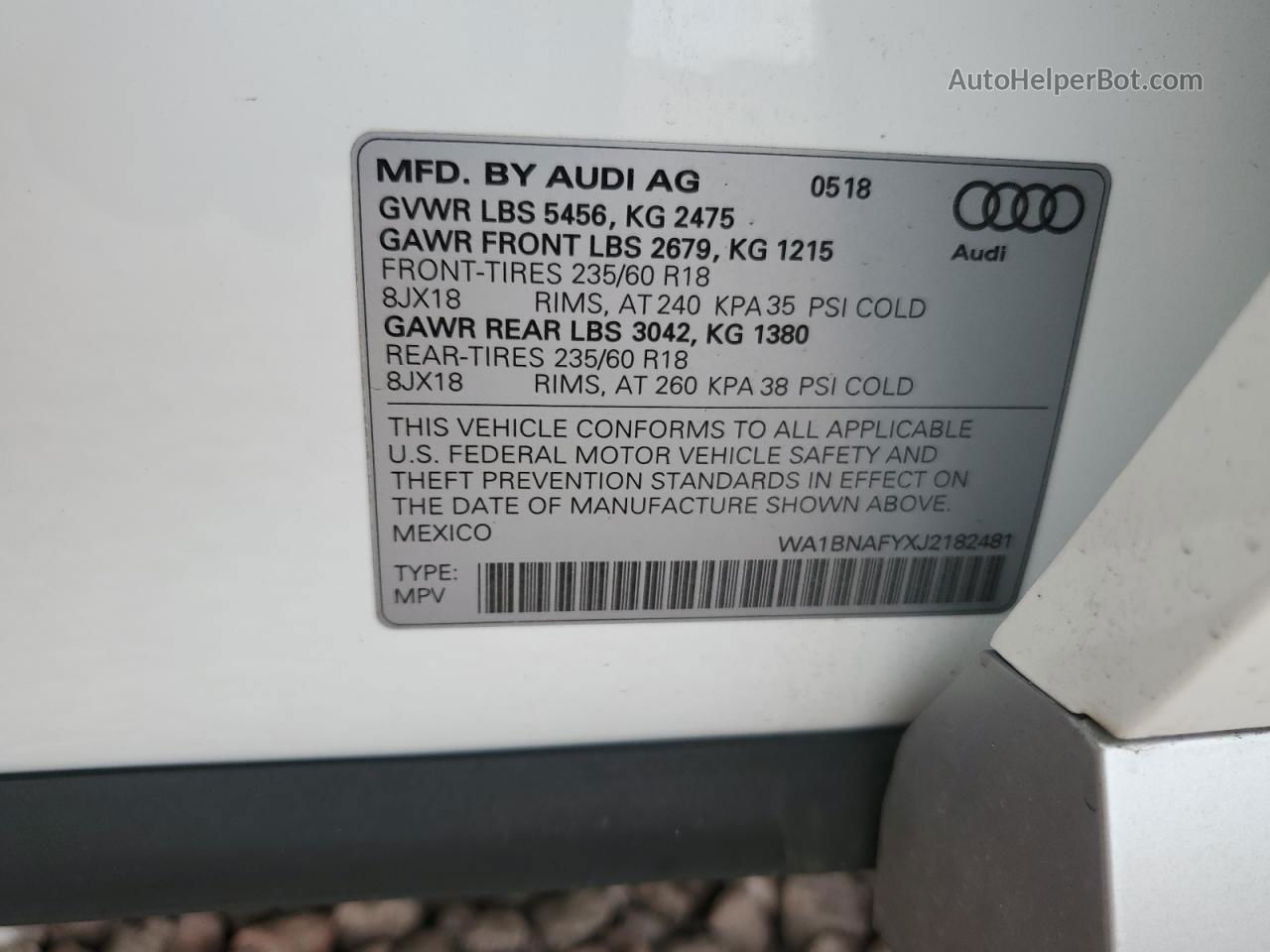 2018 Audi Q5 Premium Plus White vin: WA1BNAFYXJ2182481