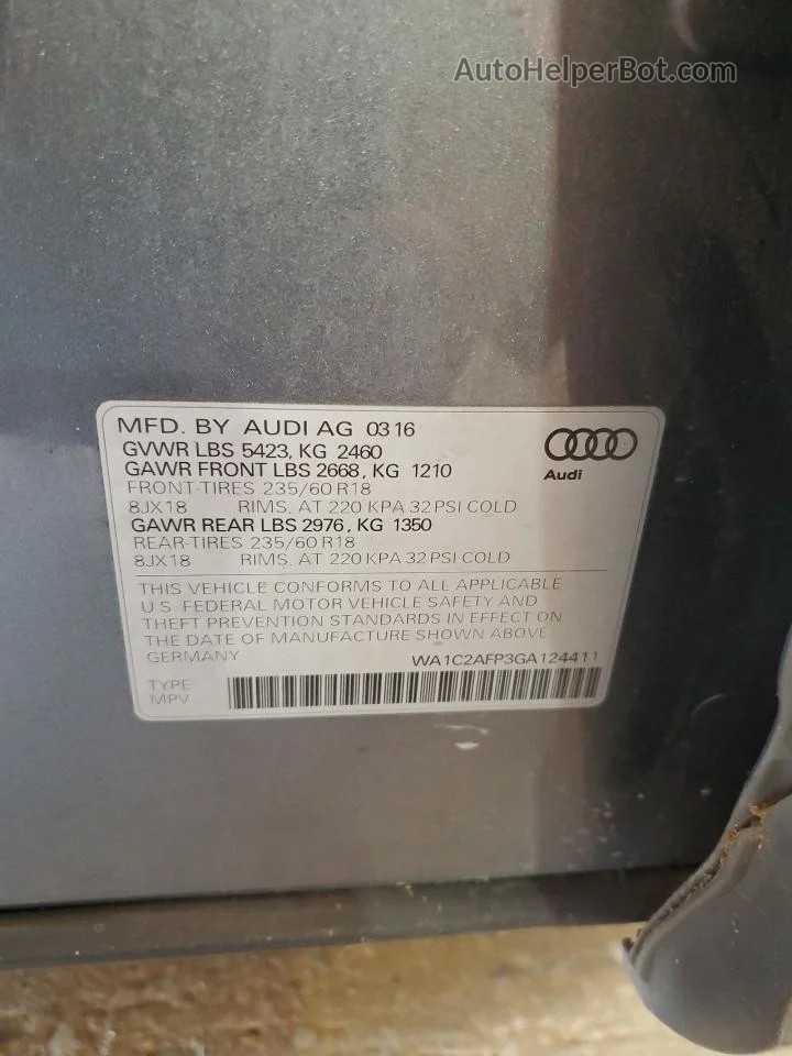 2016 Audi Q5 Premium Gray vin: WA1C2AFP3GA124411