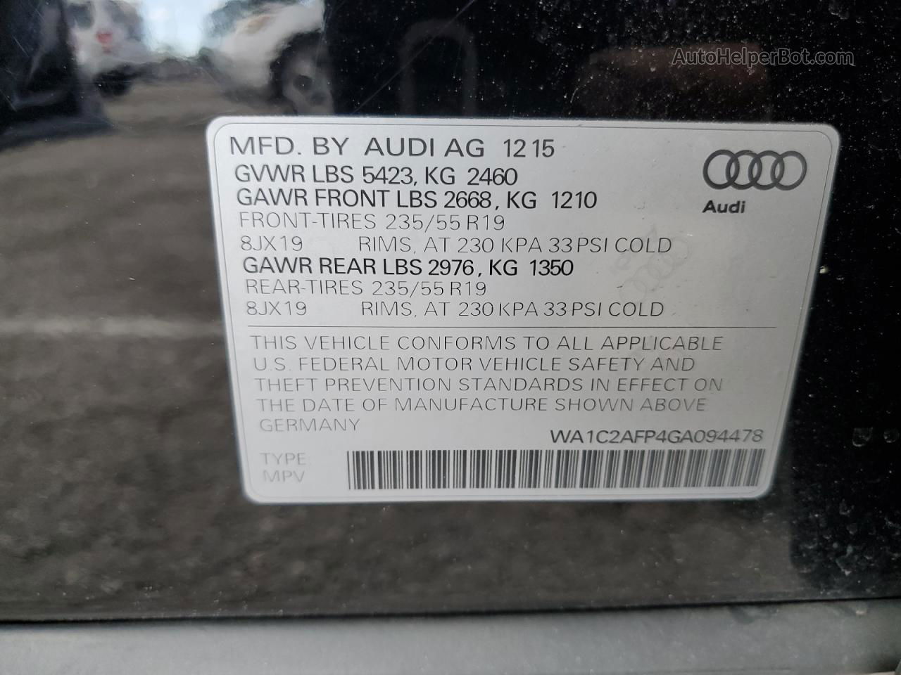 2016 Audi Q5 Premium Черный vin: WA1C2AFP4GA094478