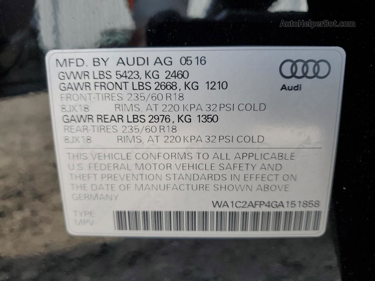 2016 Audi Q5 Premium Black vin: WA1C2AFP4GA151858