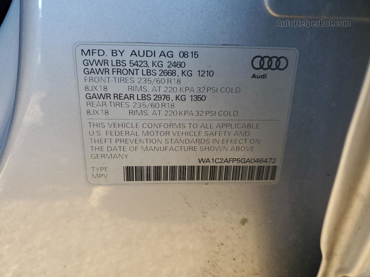 2016 Audi Q5 Premium Silver vin: WA1C2AFP5GA046472