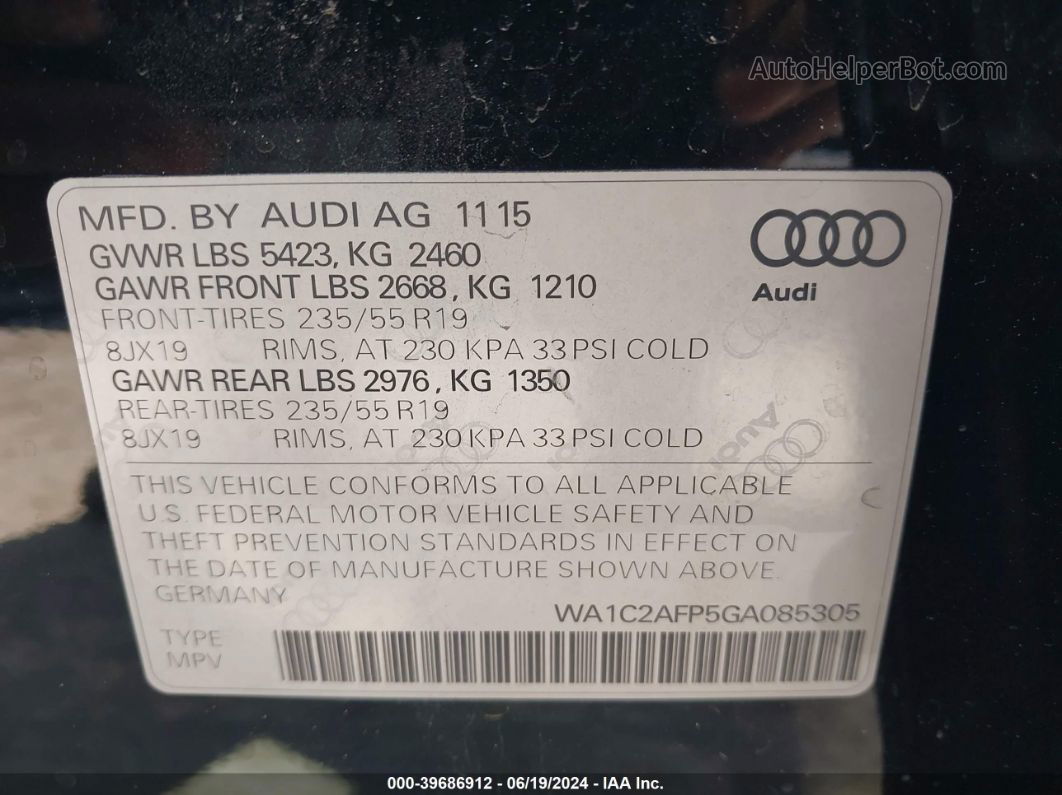 2016 Audi Q5 2.0t Premium Черный vin: WA1C2AFP5GA085305