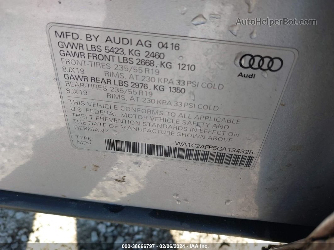 2016 Audi Q5 2.0t Premium Серебряный vin: WA1C2AFP5GA134325