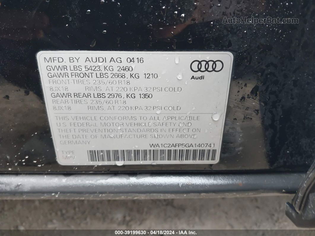 2016 Audi Q5 2.0t Premium Черный vin: WA1C2AFP5GA140741