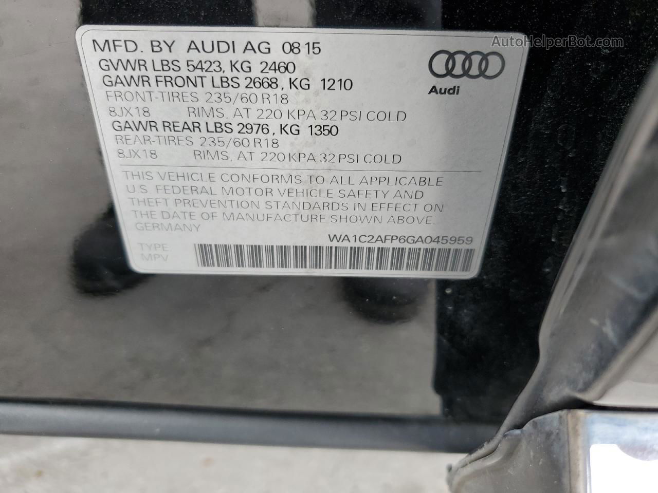 2016 Audi Q5 Premium Черный vin: WA1C2AFP6GA045959