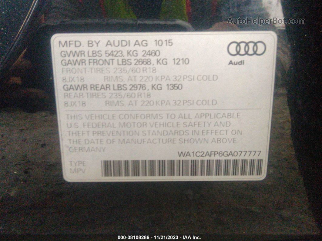 2016 Audi Q5 2.0t Premium Dark Blue vin: WA1C2AFP6GA077777