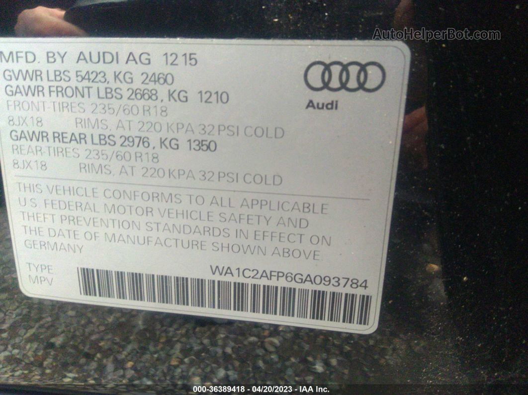 2016 Audi Q5 Premium Черный vin: WA1C2AFP6GA093784