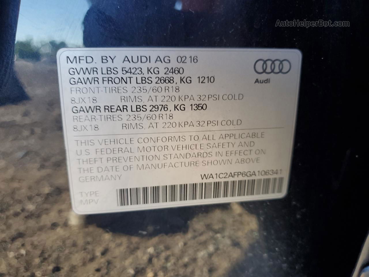 2016 Audi Q5 Premium Blue vin: WA1C2AFP6GA106341