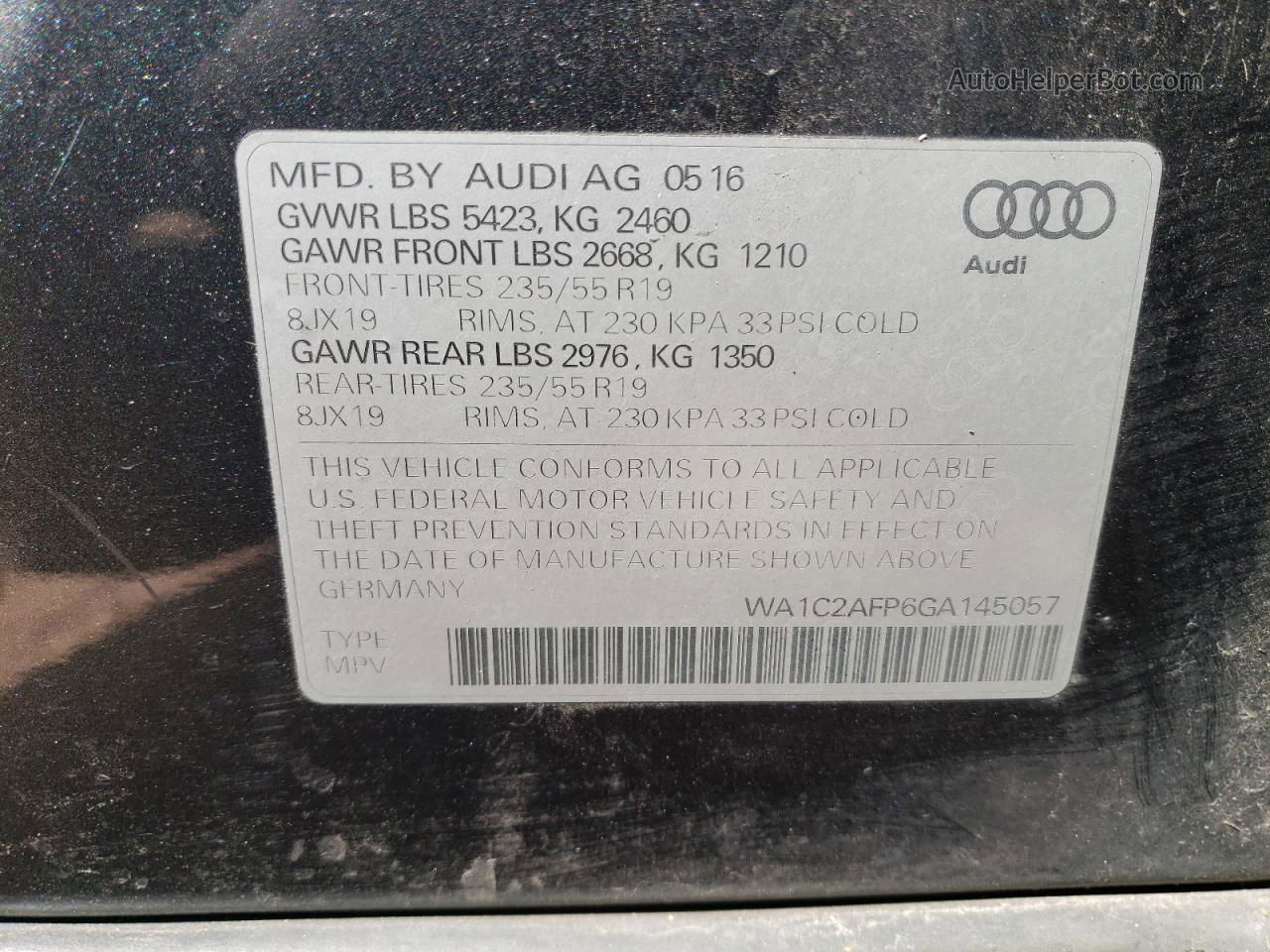 2016 Audi Q5 Premium Серый vin: WA1C2AFP6GA145057