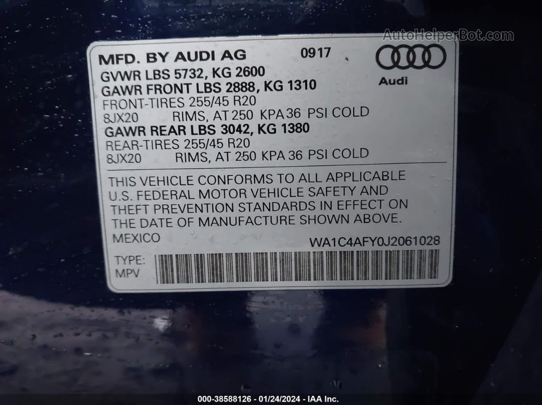 2018 Audi Sq5 3.0t Premium Plus Blue vin: WA1C4AFY0J2061028