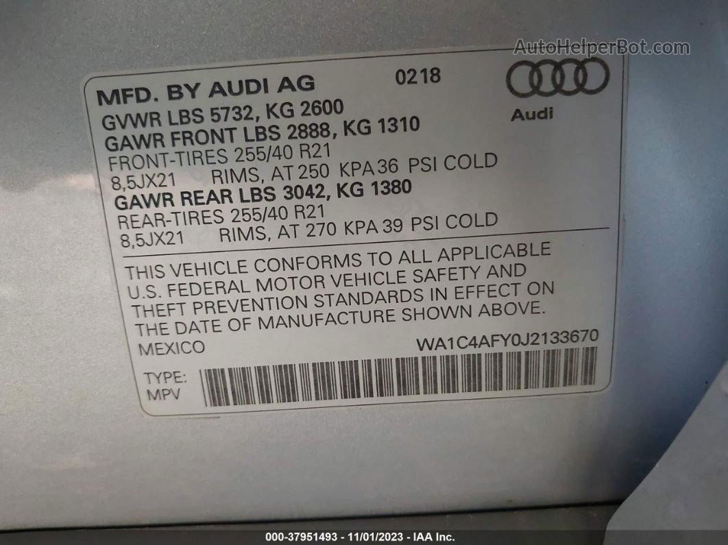 2018 Audi Sq5 3.0t Premium Plus Silver vin: WA1C4AFY0J2133670