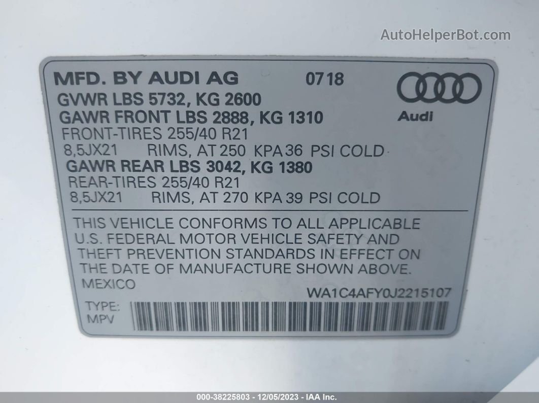 2018 Audi Sq5 3.0t Premium Plus White vin: WA1C4AFY0J2215107