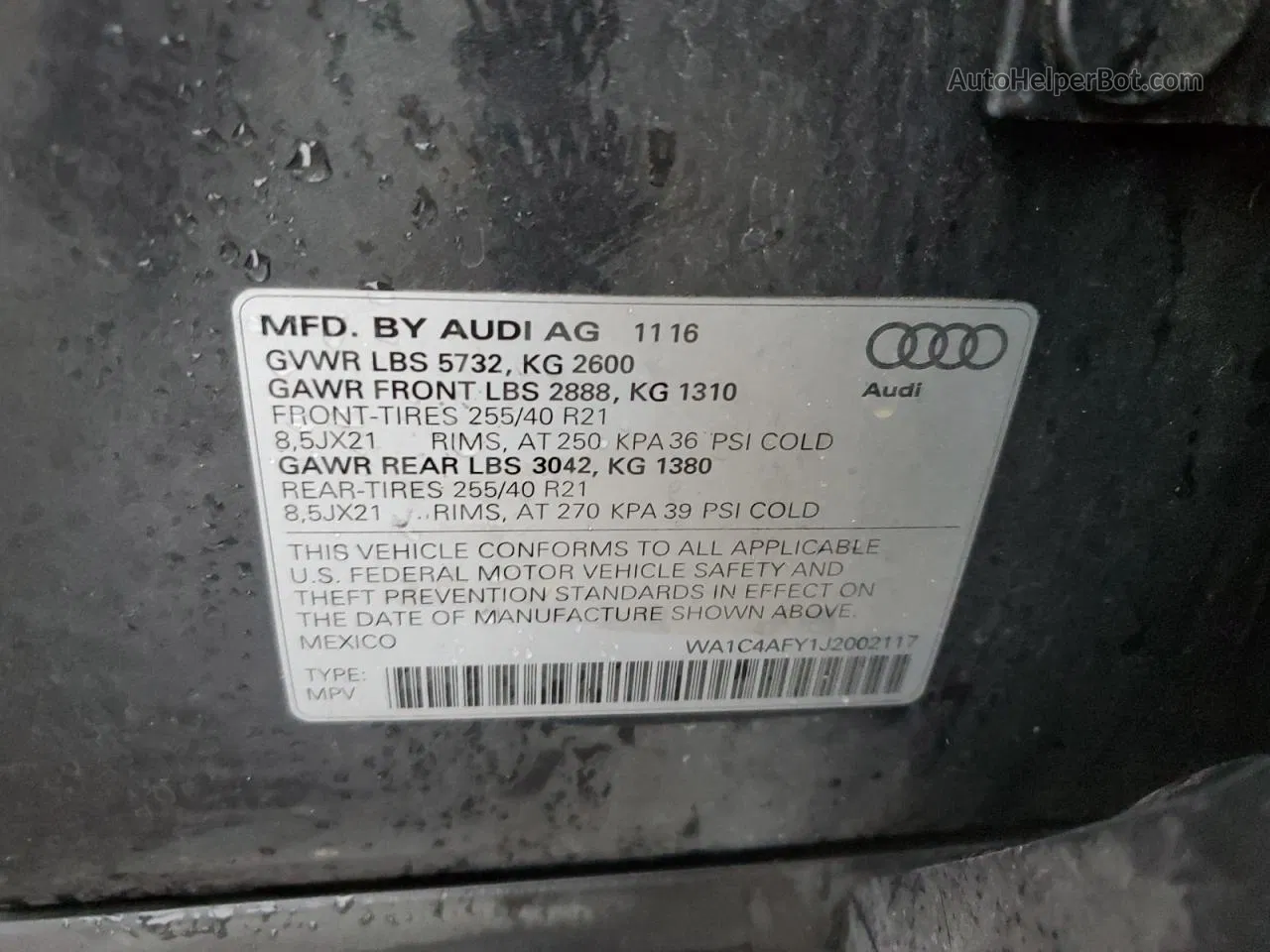 2018 Audi Sq5 Prestige Charcoal vin: WA1C4AFY1J2002117