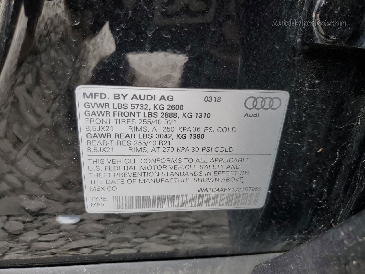 2018 Audi Sq5 Prestige Black vin: WA1C4AFY1J2157959