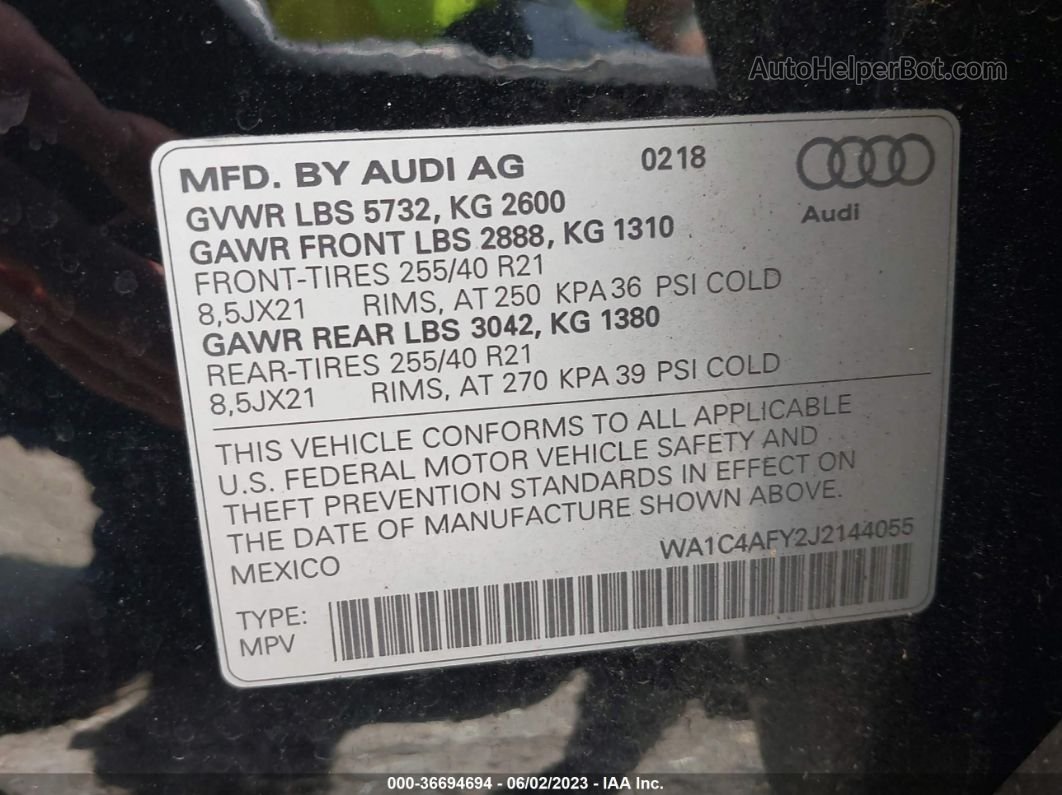 2018 Audi Sq5 Prestige Black vin: WA1C4AFY2J2144055