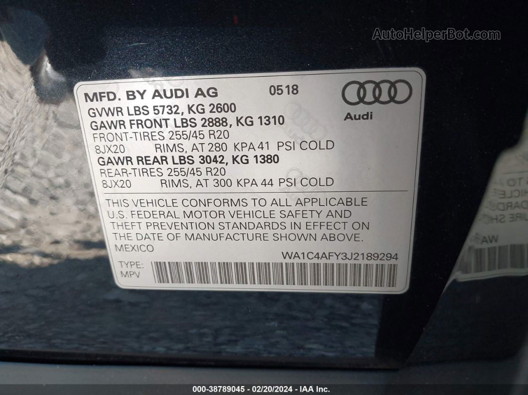 2018 Audi Sq5 3.0t Premium Plus Черный vin: WA1C4AFY3J2189294