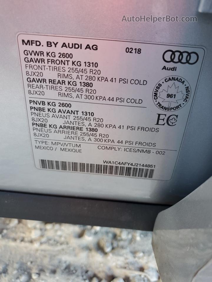 2018 Audi Sq5 Prestige Silver vin: WA1C4AFY4J2144851