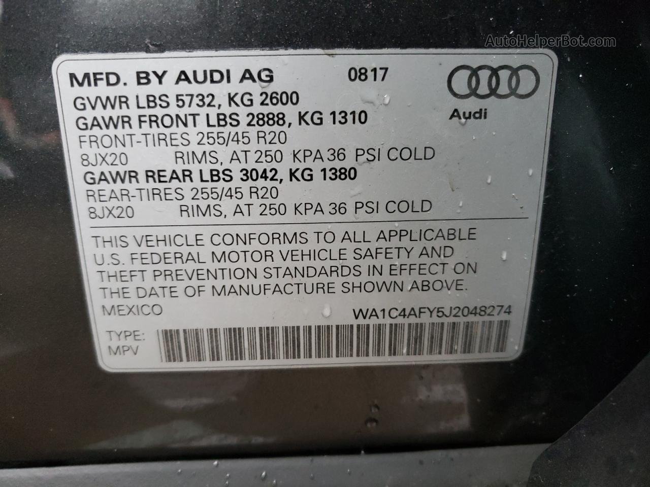 2018 Audi Sq5 Prestige Серый vin: WA1C4AFY5J2048274
