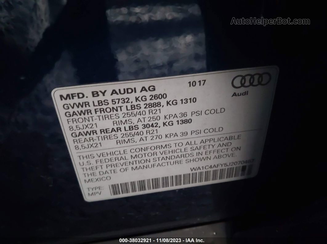 2018 Audi Sq5 3.0t Premium Plus Blue vin: WA1C4AFY5J2070467