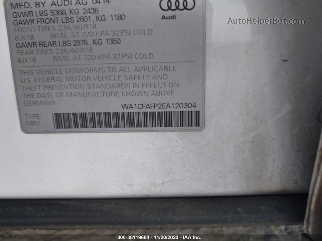 2014 Audi Q5 2.0t Premium Белый vin: WA1CFAFP2EA120304