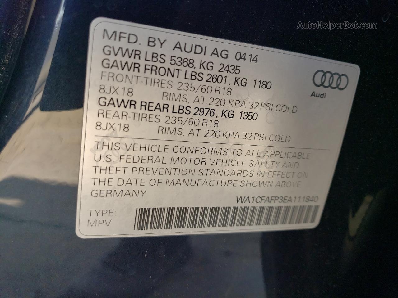 2014 Audi Q5 Premium Black vin: WA1CFAFP3EA111840