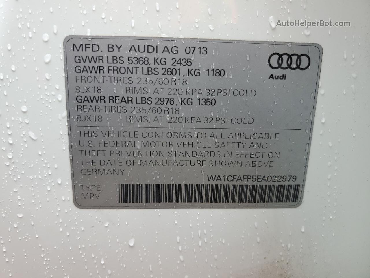 2014 Audi Q5 Premium Белый vin: WA1CFAFP5EA022979