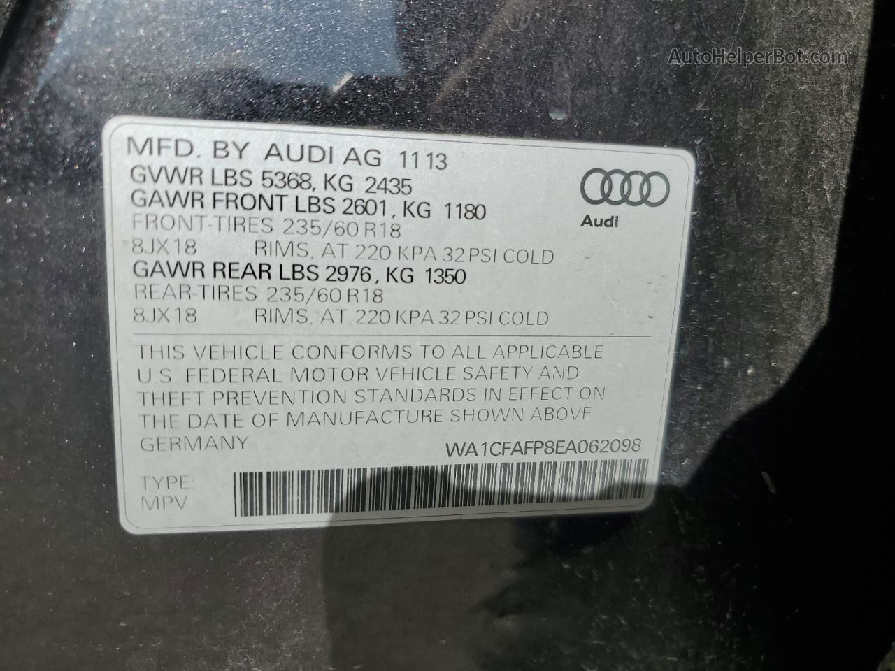 2014 Audi Q5 Premium Charcoal vin: WA1CFAFP8EA062098