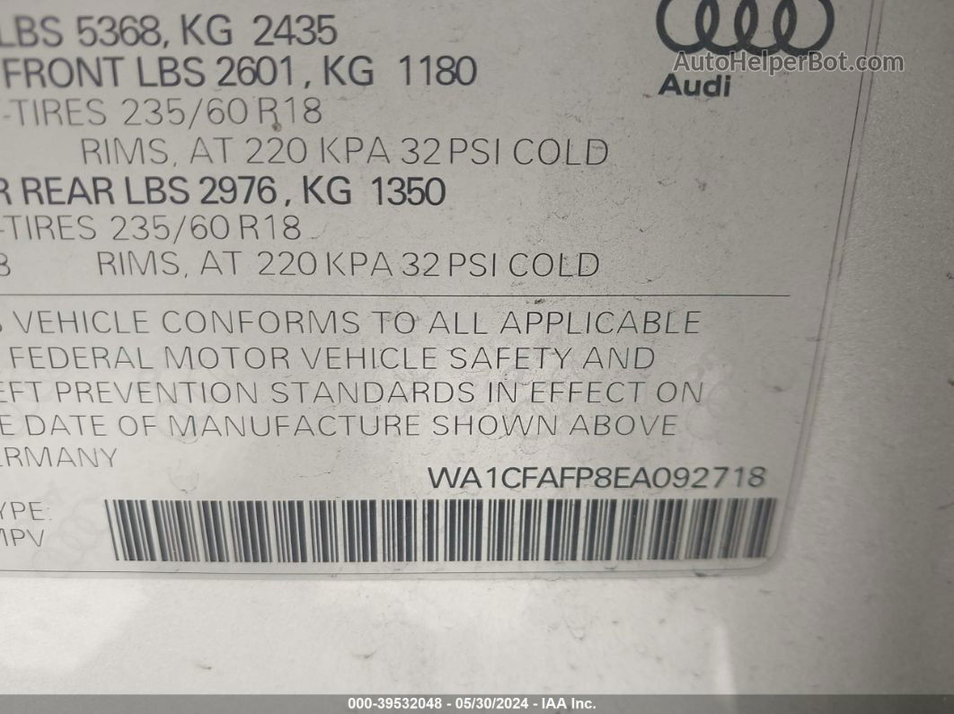 2014 Audi Q5 2.0t Premium Silver vin: WA1CFAFP8EA092718