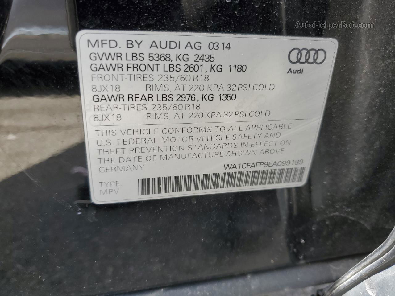 2014 Audi Q5 Premium Черный vin: WA1CFAFP9EA099189